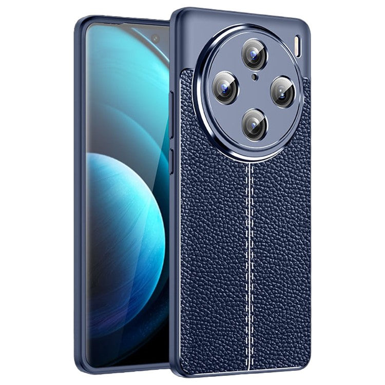 For vivo X100 Pro 5G Phone Case TPU Shock Absorbing Litchi Texture Cover - Blue