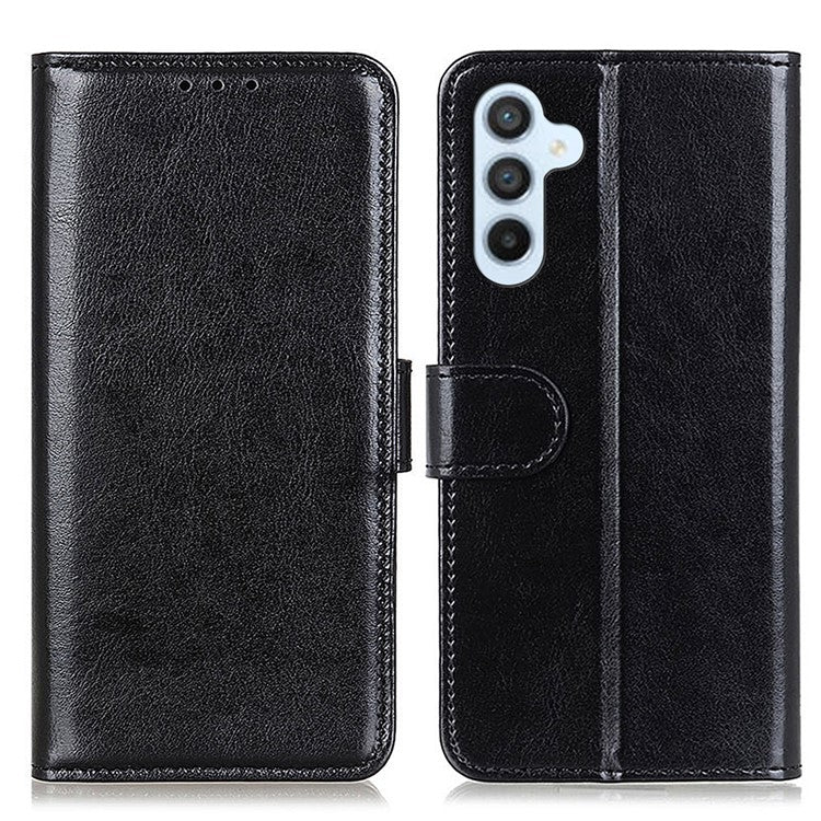 For Samsung Galaxy A35 5G Case Crazy Horse Texture Leather Stand Cover - Black