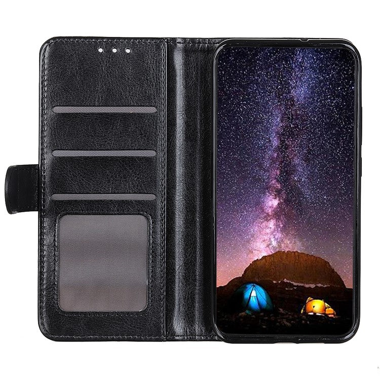 For Samsung Galaxy A35 5G Case Crazy Horse Texture Leather Stand Cover - Black