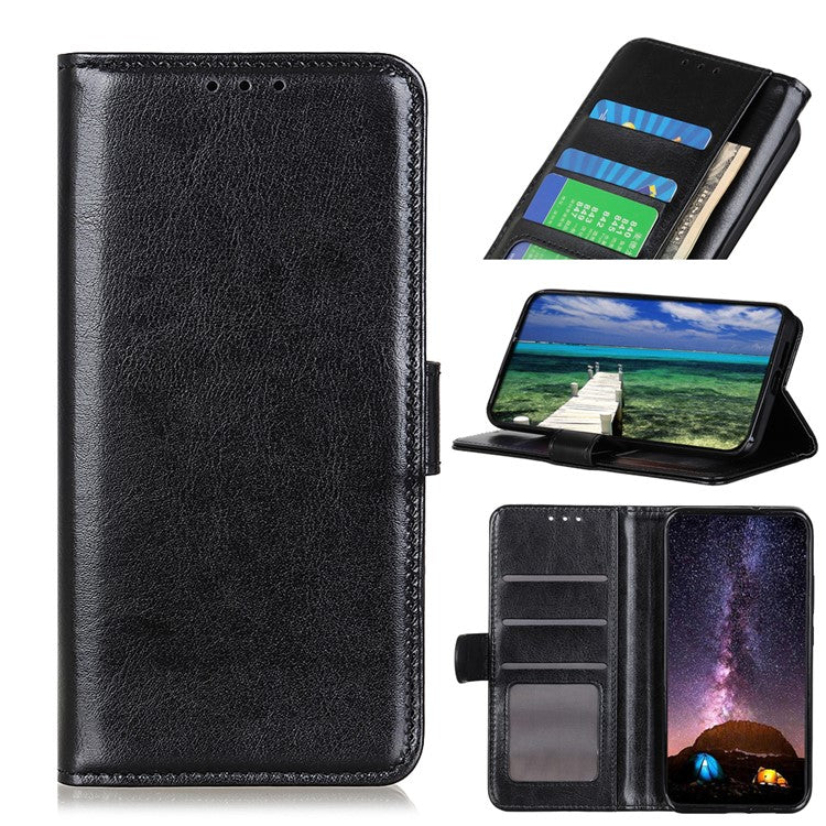 For Samsung Galaxy A35 5G Case Crazy Horse Texture Leather Stand Cover - Black