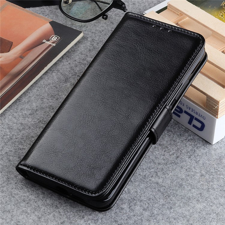 For Samsung Galaxy A35 5G Case Crazy Horse Texture Leather Stand Cover - Black