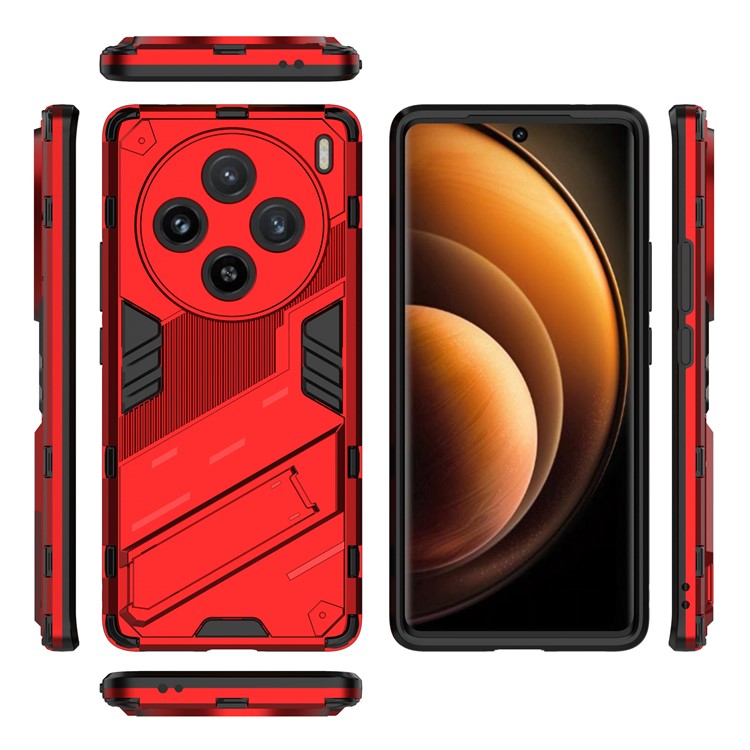 For vivo X100 5G Kickstand Cover PC+TPU Shockproof Protective Case - Red