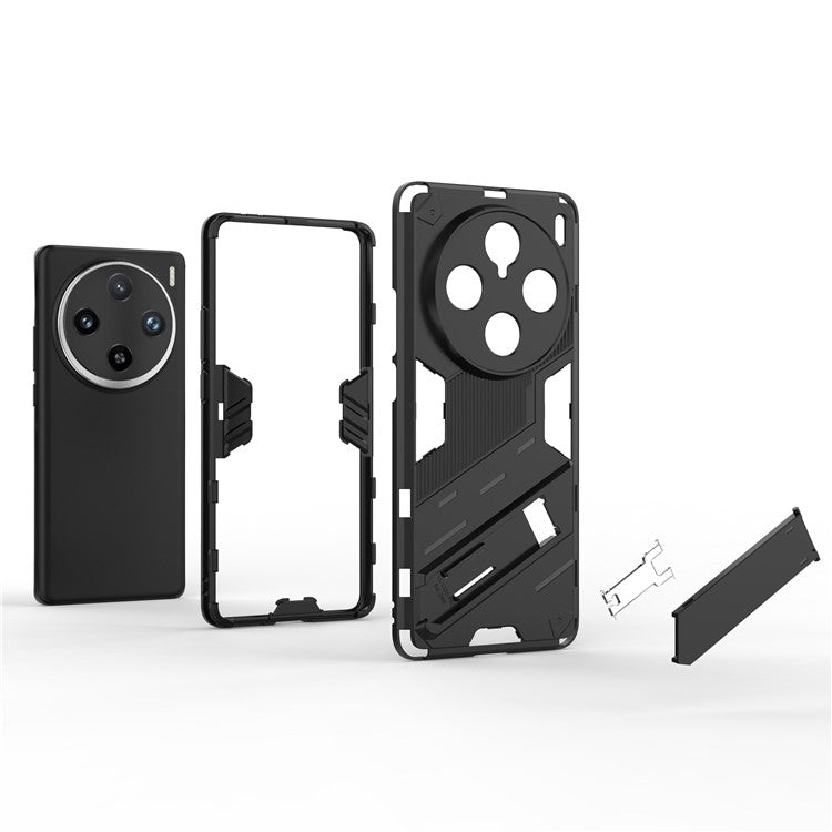 For vivo X100 5G Kickstand Cover PC+TPU Shockproof Protective Case - Black