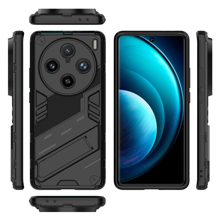 For vivo X100 Pro 5G Kickstand Phone Case Dual Layer Shock-Absorption Cover - Black