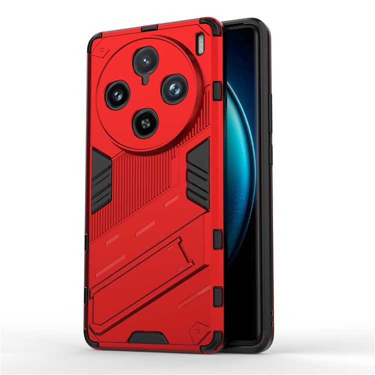 For vivo X100 Pro 5G Kickstand Phone Case Dual Layer Shock-Absorption Cover - Red