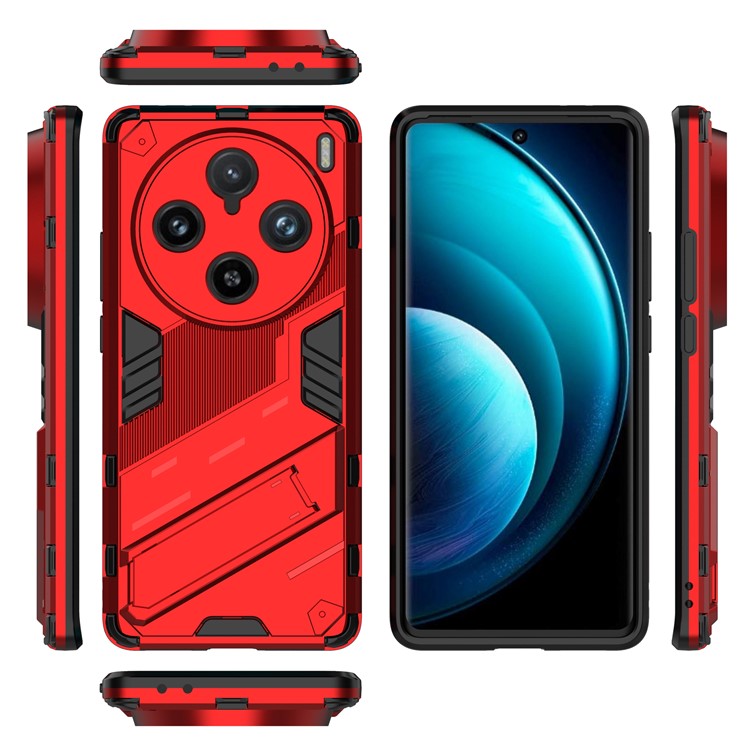 For vivo X100 Pro 5G Kickstand Phone Case Dual Layer Shock-Absorption Cover - Red