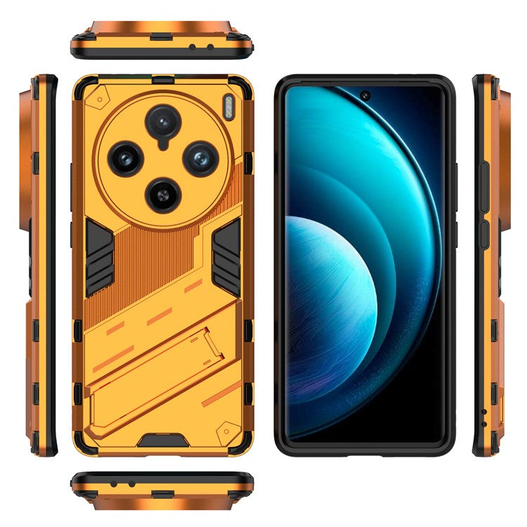 For vivo X100 Pro 5G Kickstand Phone Case Dual Layer Shock-Absorption Cover - Orange