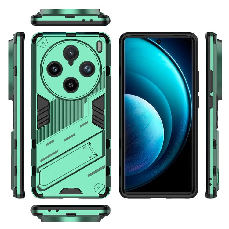 For vivo X100 Pro 5G Kickstand Phone Case Dual Layer Shock-Absorption Cover - Green