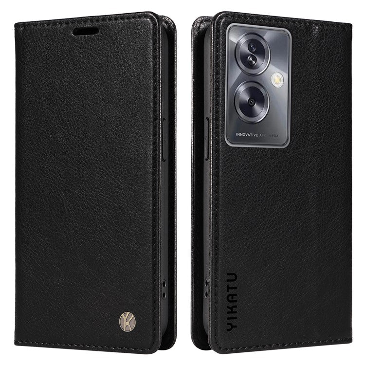 YIKATU YK-006 For Oppo A79 5G / A2 5G Leather Wallet Case Magnetic Flip Folio Phone Cover - Black