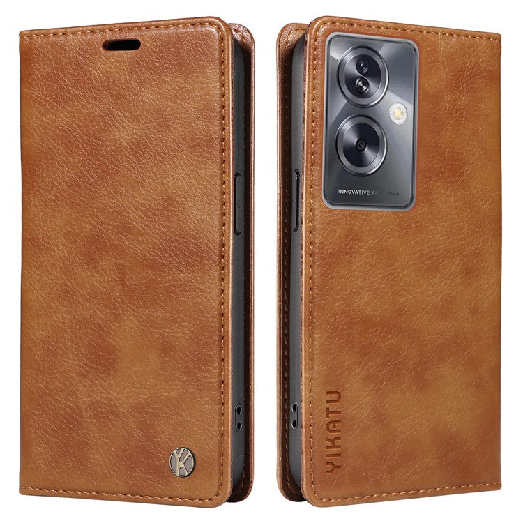 YIKATU YK-006 For Oppo A79 5G / A2 5G Leather Wallet Case Magnetic Flip Folio Phone Cover - Brown