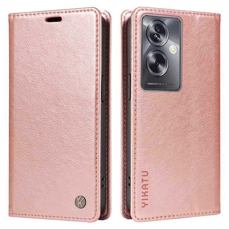 YIKATU YK-006 For Oppo A79 5G / A2 5G Leather Wallet Case Magnetic Flip Folio Phone Cover - Rose Gold