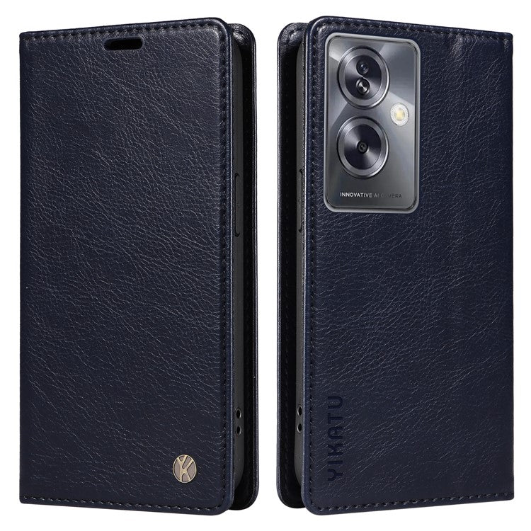 YIKATU YK-006 For Oppo A79 5G / A2 5G Leather Wallet Case Magnetic Flip Folio Phone Cover - Navy Blue