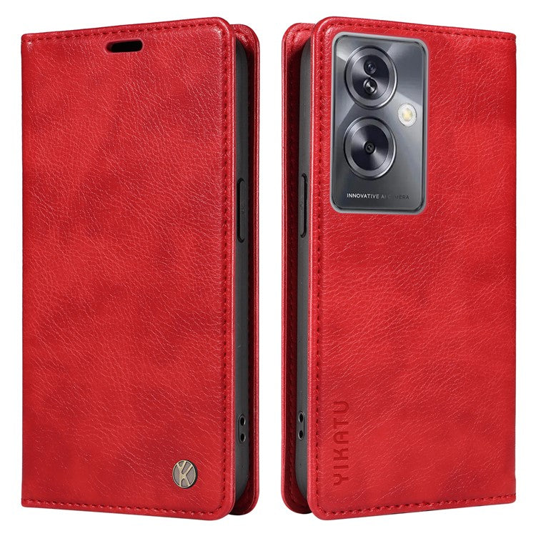 YIKATU YK-006 For Oppo A79 5G / A2 5G Leather Wallet Case Magnetic Flip Folio Phone Cover - Red