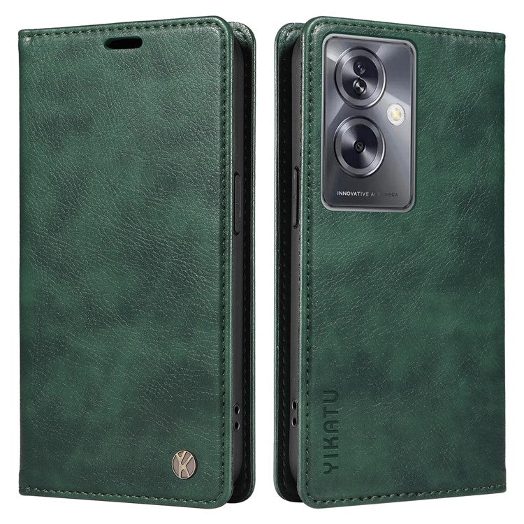 YIKATU YK-006 For Oppo A79 5G / A2 5G Leather Wallet Case Magnetic Flip Folio Phone Cover - Green