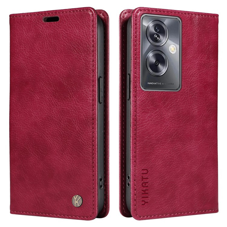 YIKATU YK-006 For Oppo A79 5G / A2 5G Leather Wallet Case Magnetic Flip Folio Phone Cover - Wine Red