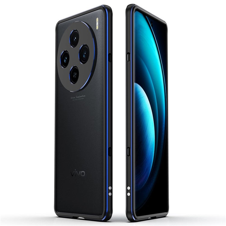 For vivo X100 5G Bumper Case Metal Frame Camera Lens Protective Cover - Black  /  Blue