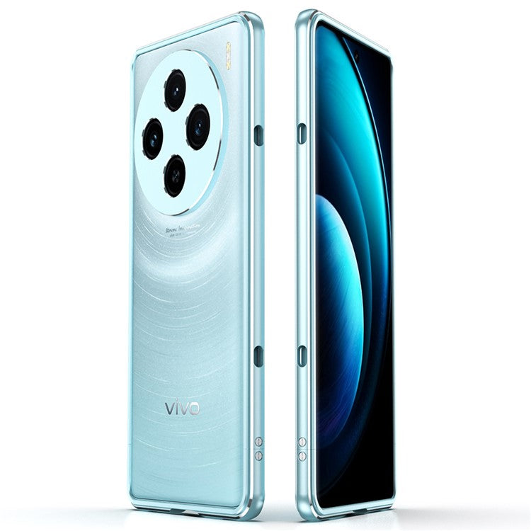 For vivo X100 5G Bumper Case Metal Frame Camera Lens Protective Cover - Blue  /  Silver