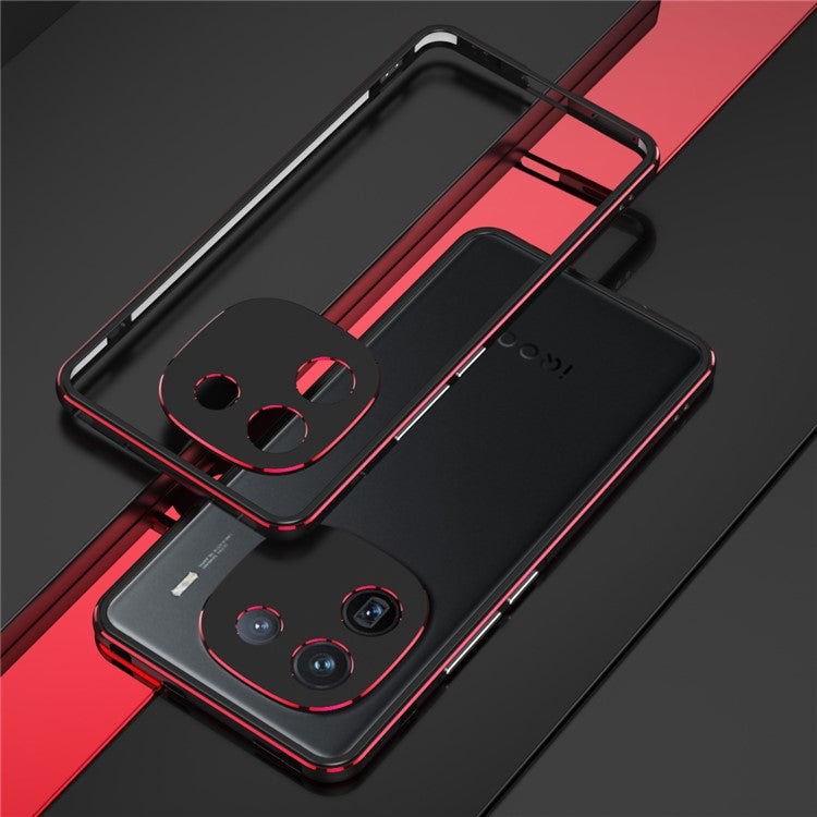 For vivo iQOO 12 5G Bumper Case Metal Frame Lock Phone Protective Frame - Black  /  Red