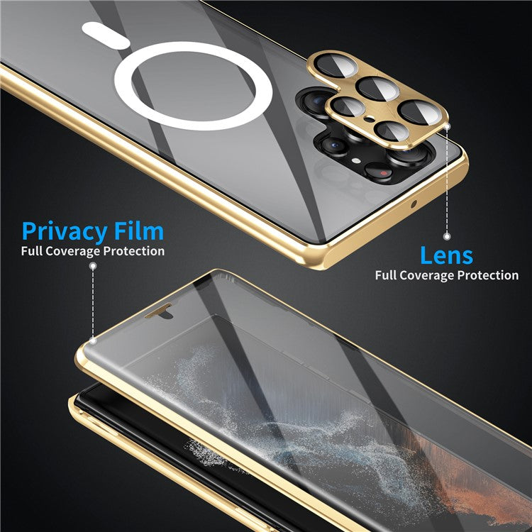 For Samsung Galaxy S24 Ultra Magnetic Case Tempered Glass+Matte PC Metal Frame Cover - Gold