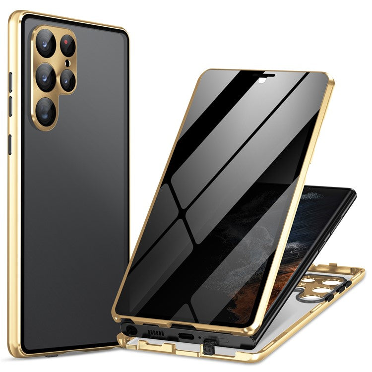 For Samsung Galaxy S24 Ultra Case Anti-Spy Double-Sided Tempered Glass Magnetic Phone Cover - Gold