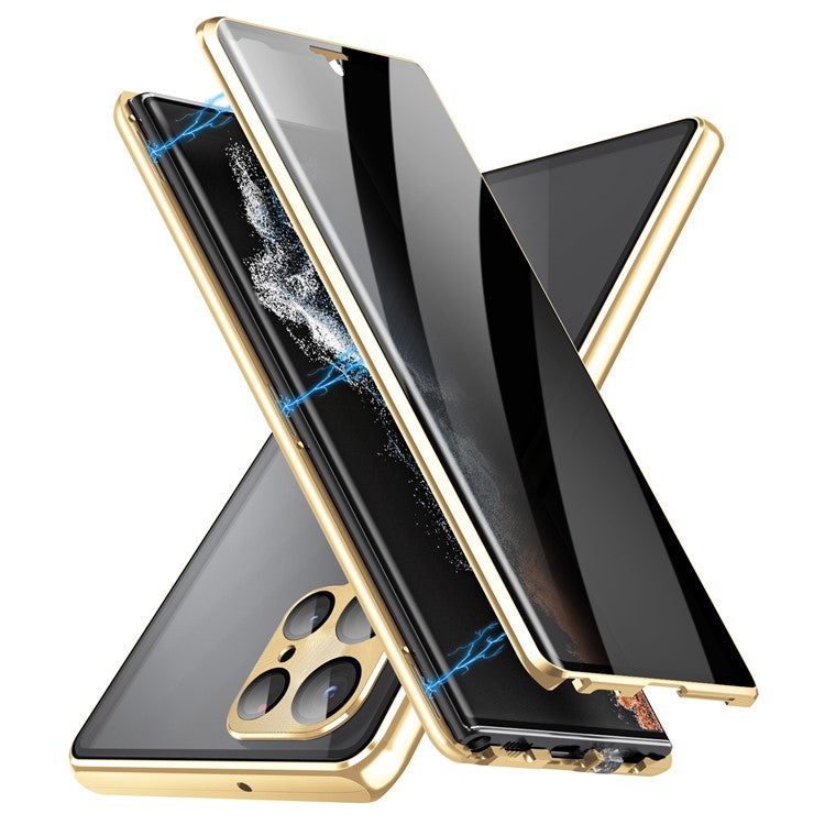 For Samsung Galaxy S24 Ultra Case Anti-Spy Double-Sided Tempered Glass Magnetic Phone Cover - Gold