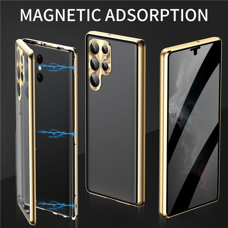 For Samsung Galaxy S24 Ultra Case Anti-Spy Double-Sided Tempered Glass Magnetic Phone Cover - Gold