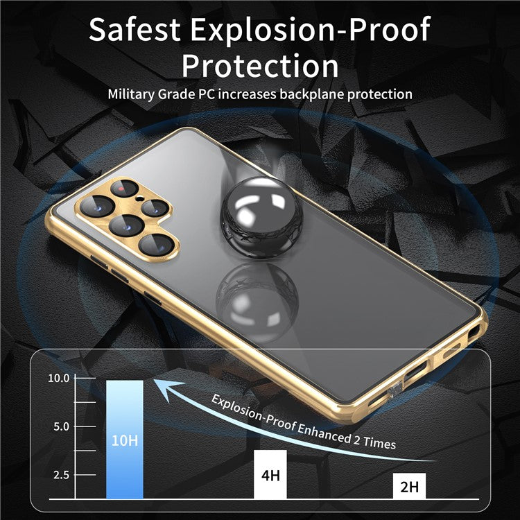 For Samsung Galaxy S24 Ultra Case Anti-Spy Double-Sided Tempered Glass Magnetic Phone Cover - Gold