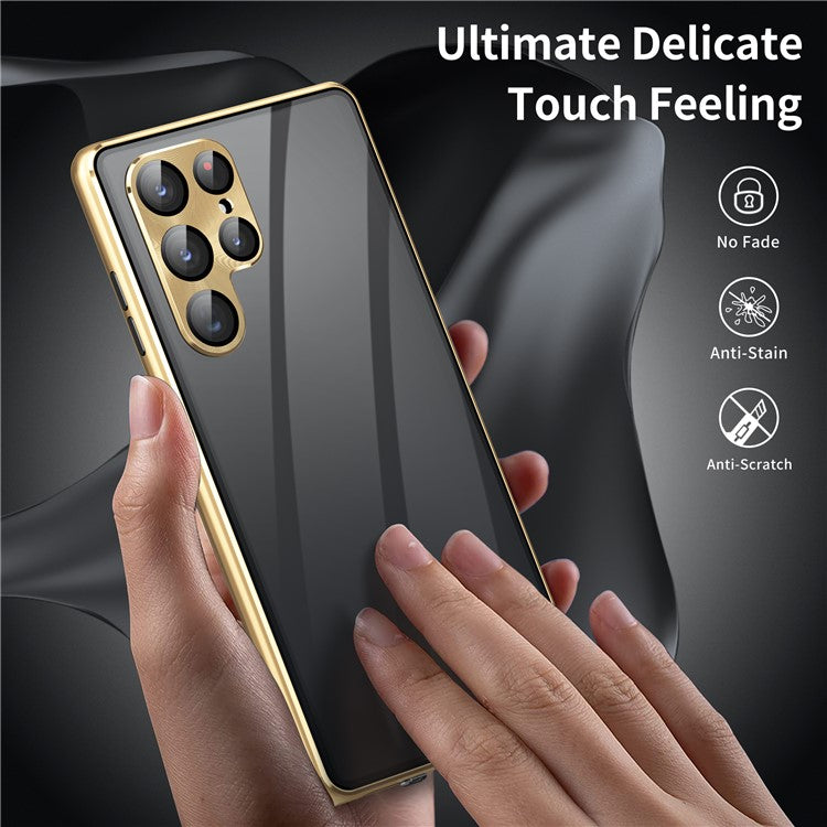 For Samsung Galaxy S24 Ultra Case Anti-Spy Double-Sided Tempered Glass Magnetic Phone Cover - Gold