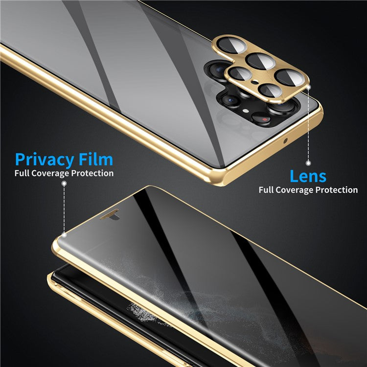 For Samsung Galaxy S24 Ultra Case Anti-Spy Double-Sided Tempered Glass Magnetic Phone Cover - Gold