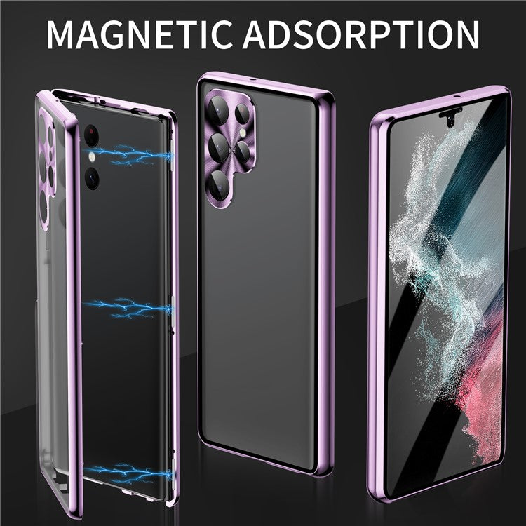 For Samsung Galaxy S24 Ultra Case Double Sides Tempered Glass Magnetic Metal Frame Cover - Gold