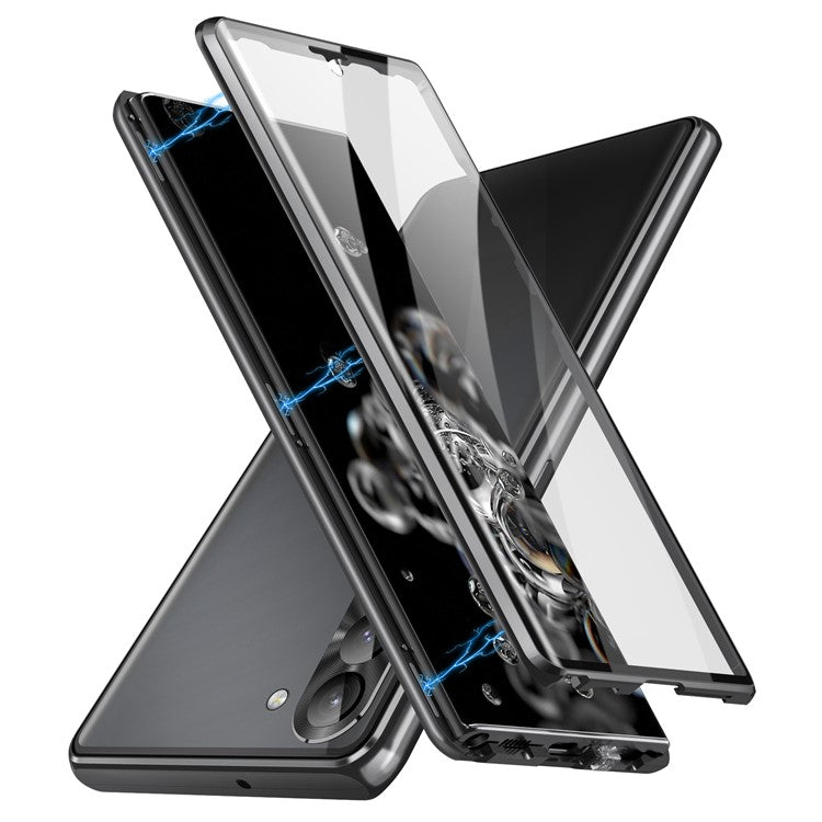 For Samsung Galaxy S24 Case Metal Frame Double Sides Tempered Glass Back Cover - Black