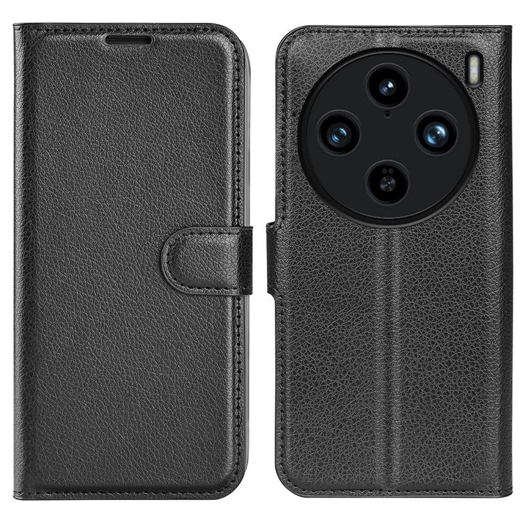 For vivo X100 Pro 5G Cell Phone Case Litchi Texture Leather Wallet Anti-shock Cover - Black