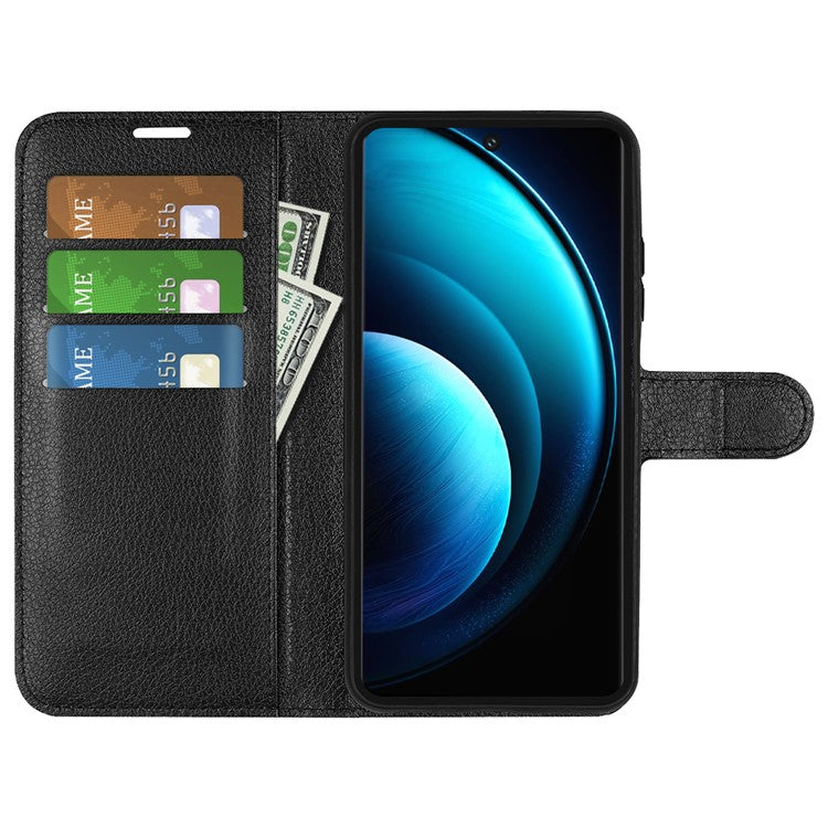 For vivo X100 Pro 5G Cell Phone Case Litchi Texture Leather Wallet Anti-shock Cover - Black