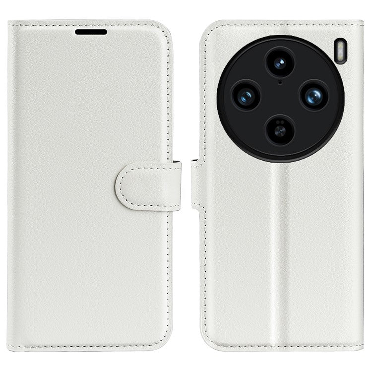 For vivo X100 Pro 5G Cell Phone Case Litchi Texture Leather Wallet Anti-shock Cover - White