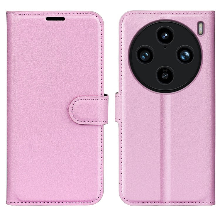 For vivo X100 Pro 5G Cell Phone Case Litchi Texture Leather Wallet Anti-shock Cover - Pink