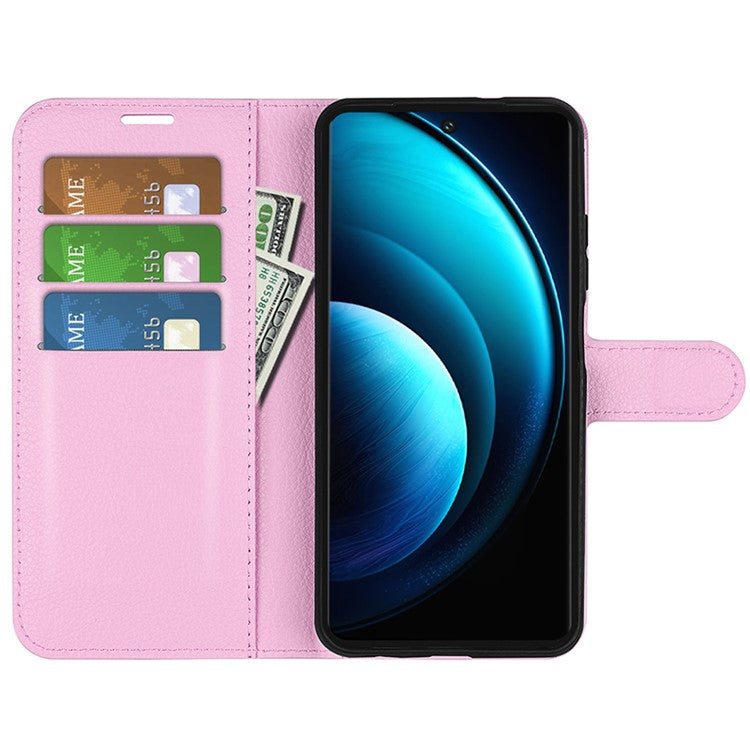 For vivo X100 Pro 5G Cell Phone Case Litchi Texture Leather Wallet Anti-shock Cover - Pink