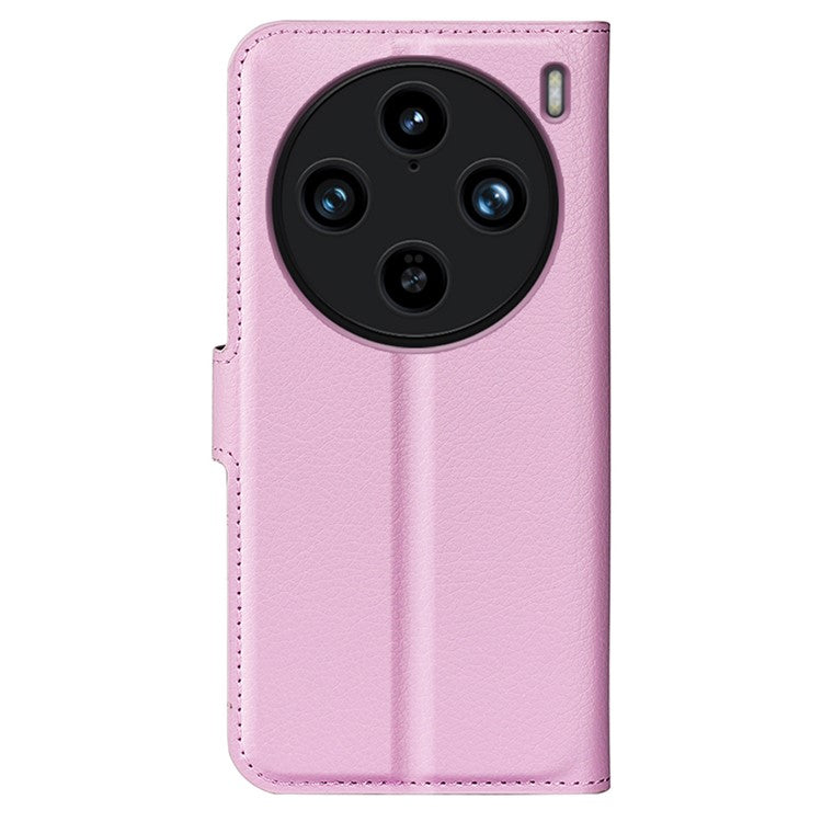 For vivo X100 Pro 5G Cell Phone Case Litchi Texture Leather Wallet Anti-shock Cover - Pink