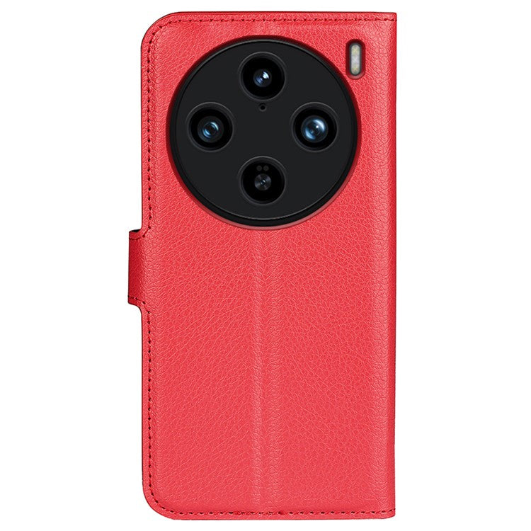 For vivo X100 Pro 5G Cell Phone Case Litchi Texture Leather Wallet Anti-shock Cover - Red