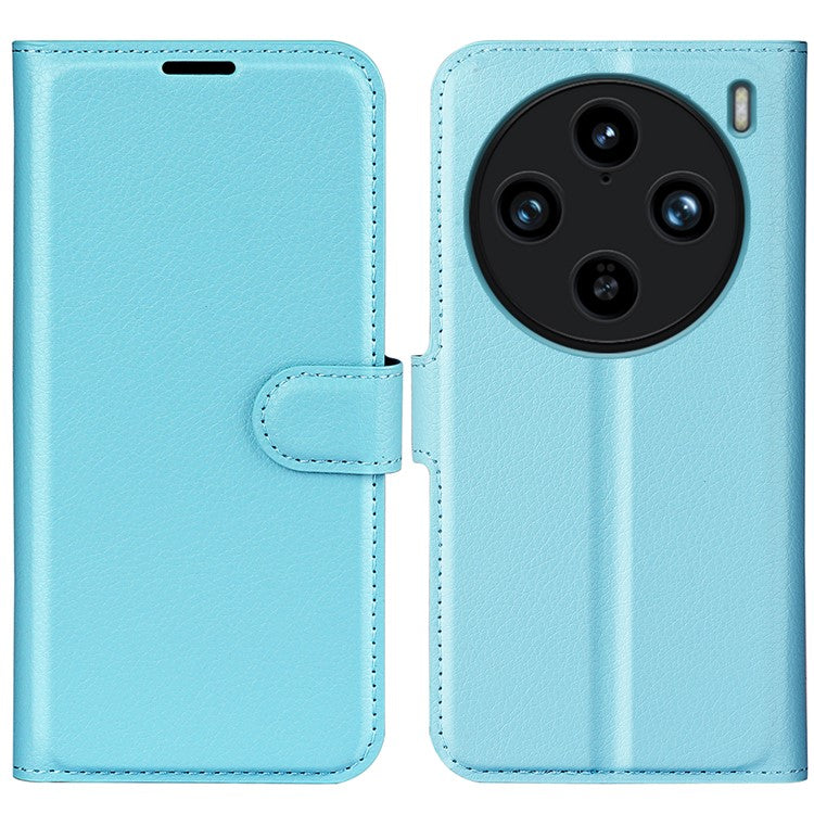 For vivo X100 Pro 5G Cell Phone Case Litchi Texture Leather Wallet Anti-shock Cover - Blue