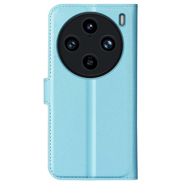 For vivo X100 Pro 5G Cell Phone Case Litchi Texture Leather Wallet Anti-shock Cover - Blue