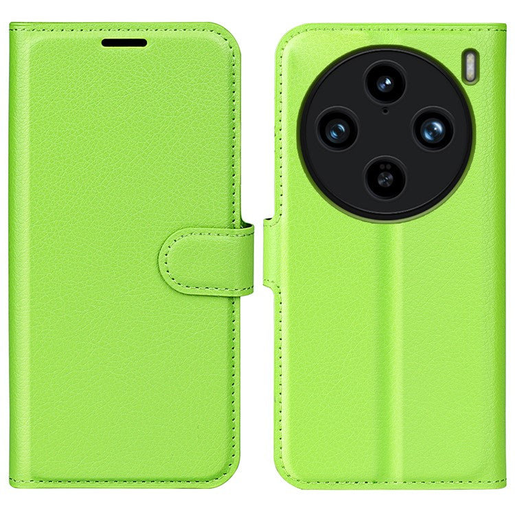 For vivo X100 Pro 5G Cell Phone Case Litchi Texture Leather Wallet Anti-shock Cover - Green