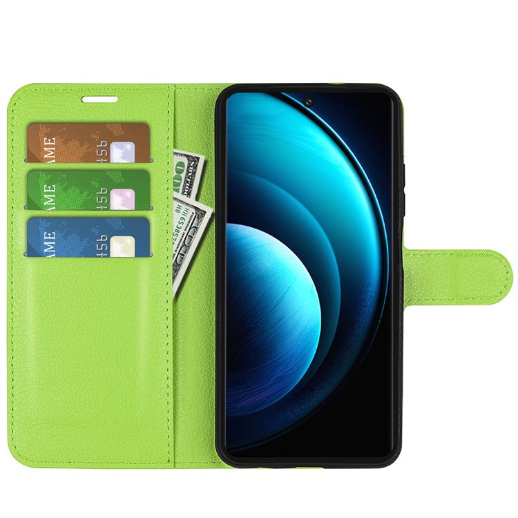 For vivo X100 Pro 5G Cell Phone Case Litchi Texture Leather Wallet Anti-shock Cover - Green