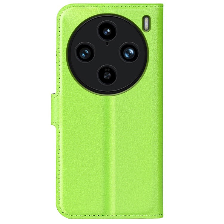 For vivo X100 Pro 5G Cell Phone Case Litchi Texture Leather Wallet Anti-shock Cover - Green