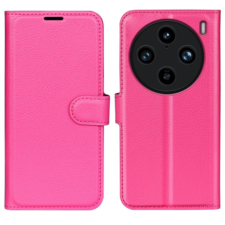 For vivo X100 Pro 5G Cell Phone Case Litchi Texture Leather Wallet Anti-shock Cover - Rose