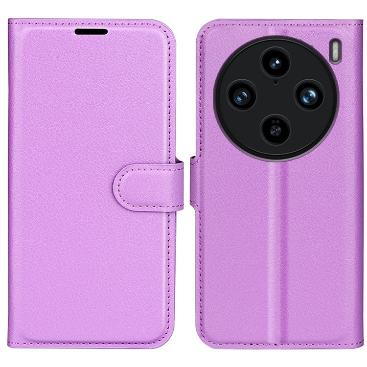 For vivo X100 Pro 5G Cell Phone Case Litchi Texture Leather Wallet Anti-shock Cover - Purple