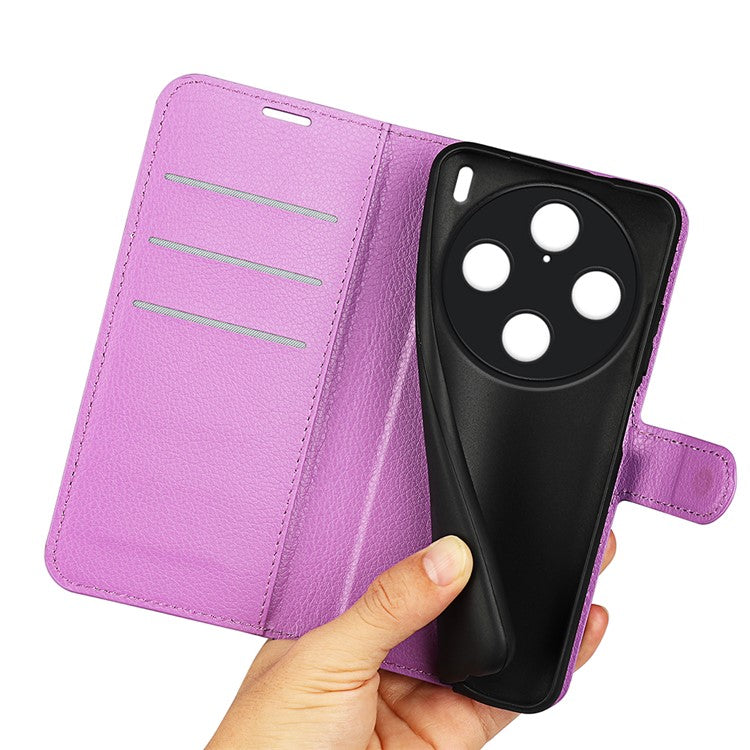 For vivo X100 Pro 5G Cell Phone Case Litchi Texture Leather Wallet Anti-shock Cover - Purple