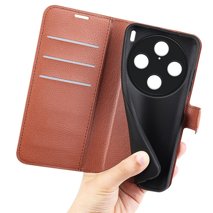 For vivo X100 Pro 5G Cell Phone Case Litchi Texture Leather Wallet Anti-shock Cover - Brown