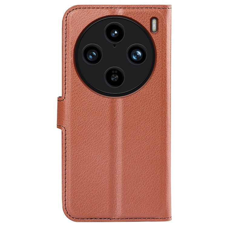 For vivo X100 Pro 5G Cell Phone Case Litchi Texture Leather Wallet Anti-shock Cover - Brown