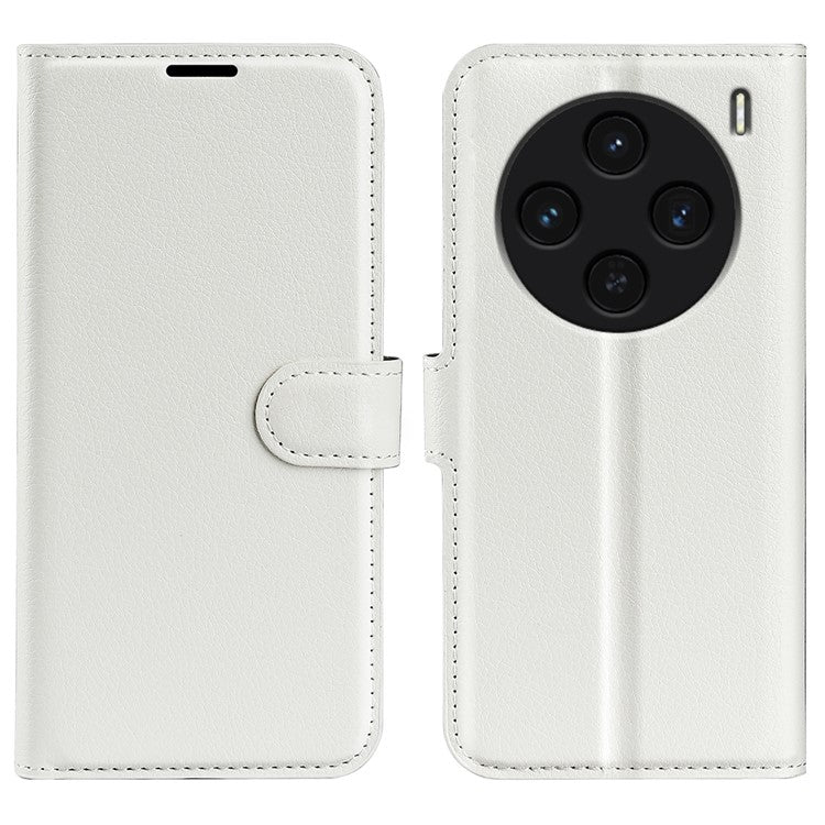 For vivo X100 5G Cell Phone Case Litchi Texture Shockproof Leather Stand Cover - White