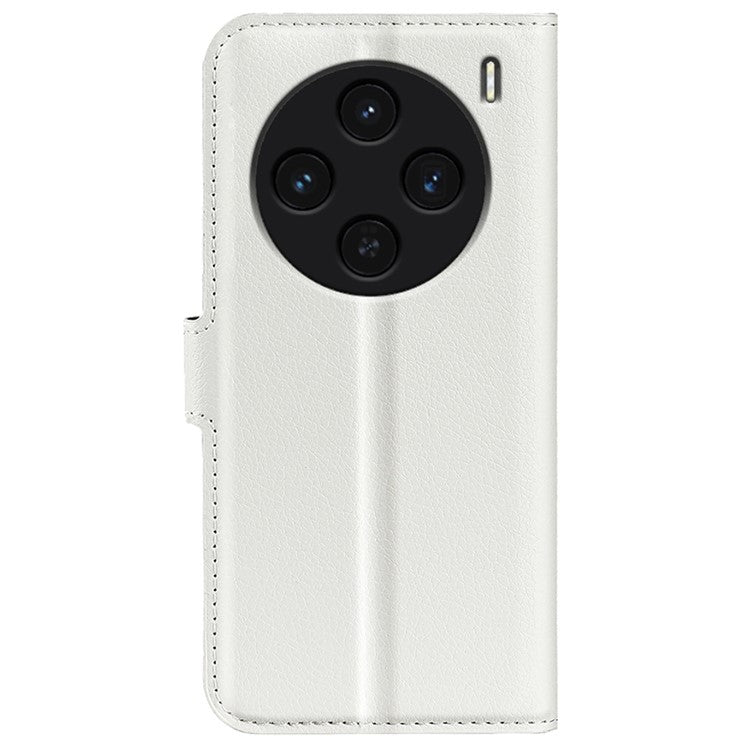 For vivo X100 5G Cell Phone Case Litchi Texture Shockproof Leather Stand Cover - White